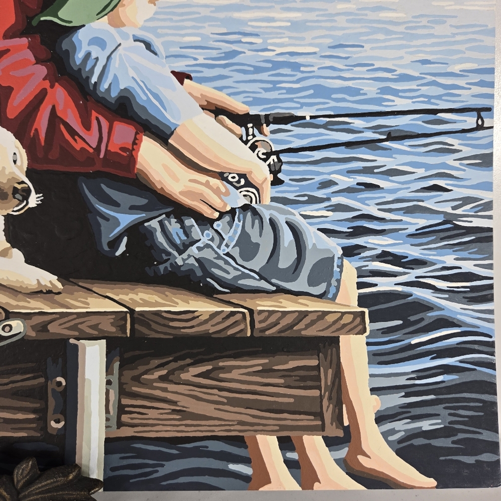 Grandpa With Grandson Fishing On‎ Dock With Labs Vintage Paint By Number 20x16 - Picture 5 of 17